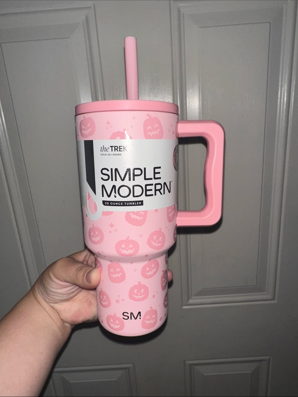 Simple Modern Pink Halloween Jack-O'-Lantern 30oz Tumbler with Handle